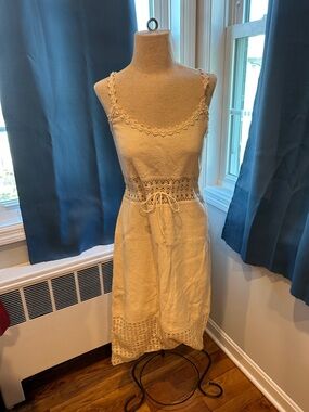 Cream Crochet-Trim Midi Dress